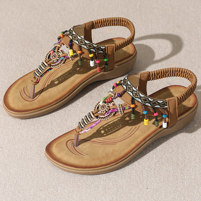 Bead String Flat Sandals For Women Stylish Low Heel Summer Footwear  Comfortable Womens Flip Flops 7