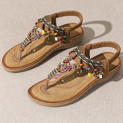 Bead String Flat Sandals For Women Stylish Low Heel Summer Footwear  Comfortable Womens Flip Flops 7