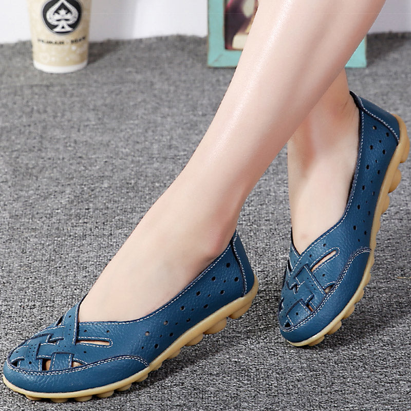 Premium Casual Leather Soft Women's Loafers White Shoes Elegant Flats Footwear Female, Lightweight & Chic Flat Shoes