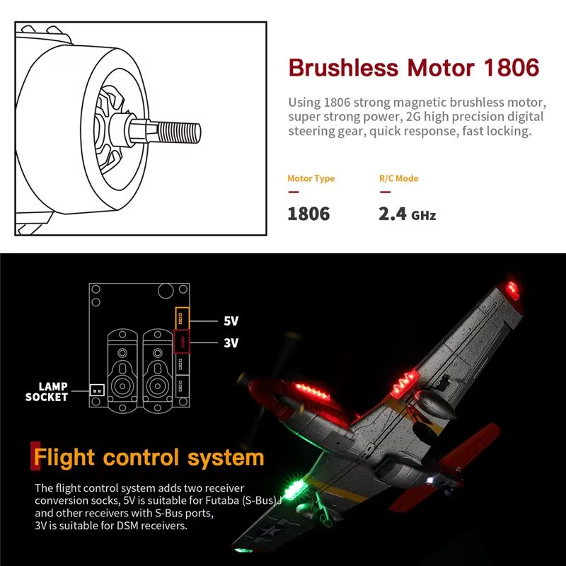 WLtoys XK A280 RC Airplane  24G 4CH P51 Fighter With 3D6G Flight Mode  LED Searchlight For Kids And 3