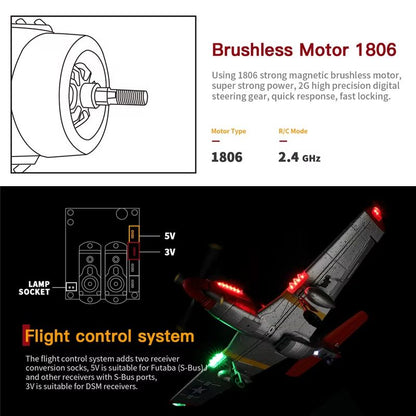 WLtoys XK A280 RC Airplane  24G 4CH P51 Fighter With 3D6G Flight Mode  LED Searchlight For Kids And 3