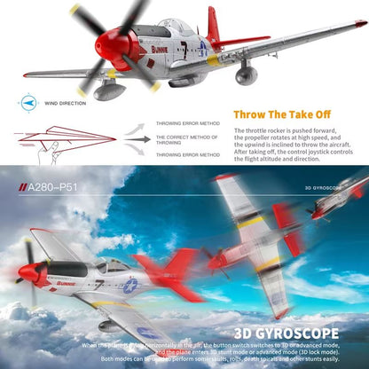 WLtoys XK A280 RC Airplane  24G 4CH P51 Fighter With 3D6G Flight Mode  LED Searchlight For Kids And 4