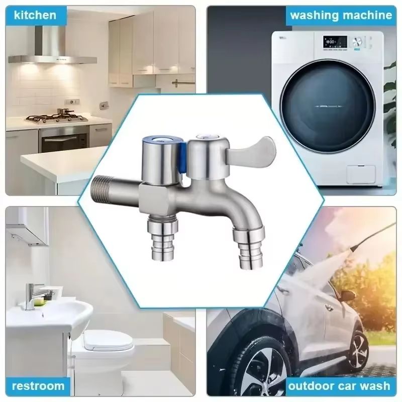 AquaFlow Dual Outlet Stainless Steel Faucet – 1/2" Double Control Water Tap for Bathroom, Bidet & Laundry Use