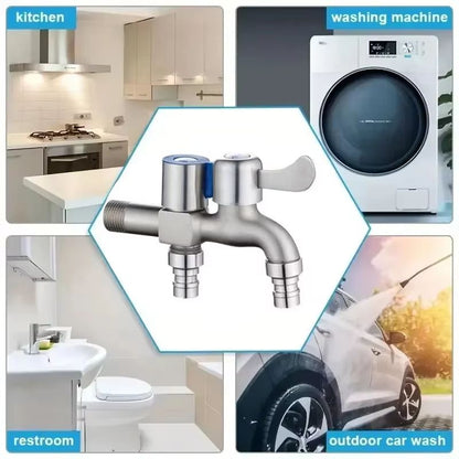 AquaFlow Dual Outlet Stainless Steel Faucet – 1/2" Double Control Water Tap for Bathroom, Bidet & Laundry Use