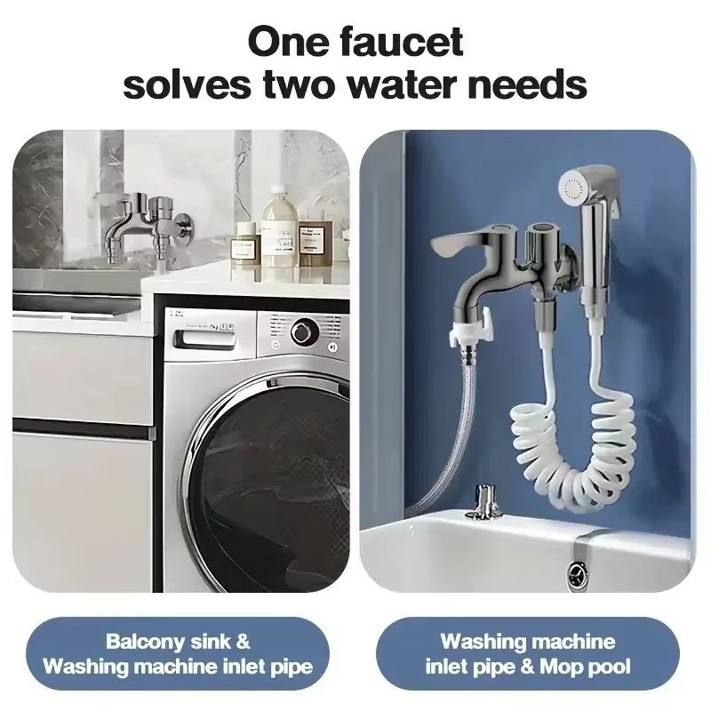 AquaFlow Dual Outlet Stainless Steel Faucet  12 Double Control Water Tap For Bathroom Bidet  Laundr 4