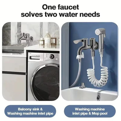 AquaFlow Dual Outlet Stainless Steel Faucet  12 Double Control Water Tap For Bathroom Bidet  Laundr 4
