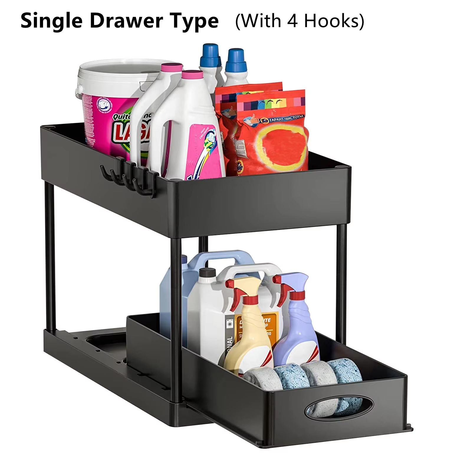 TidyMax 2Tier Under Sink Organizer  Sliding Cabinet Storage Rack With Hooks  Hanging Cup For Bathro 9
