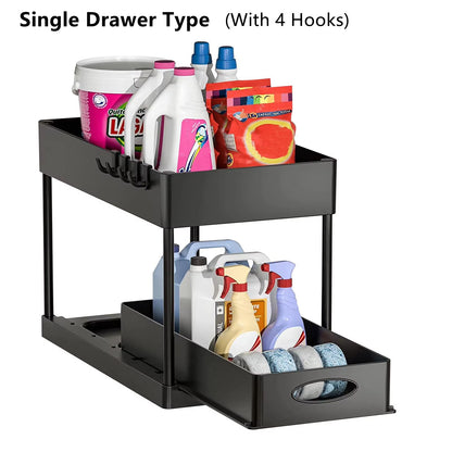TidyMax 2Tier Under Sink Organizer  Sliding Cabinet Storage Rack With Hooks  Hanging Cup For Bathro 9