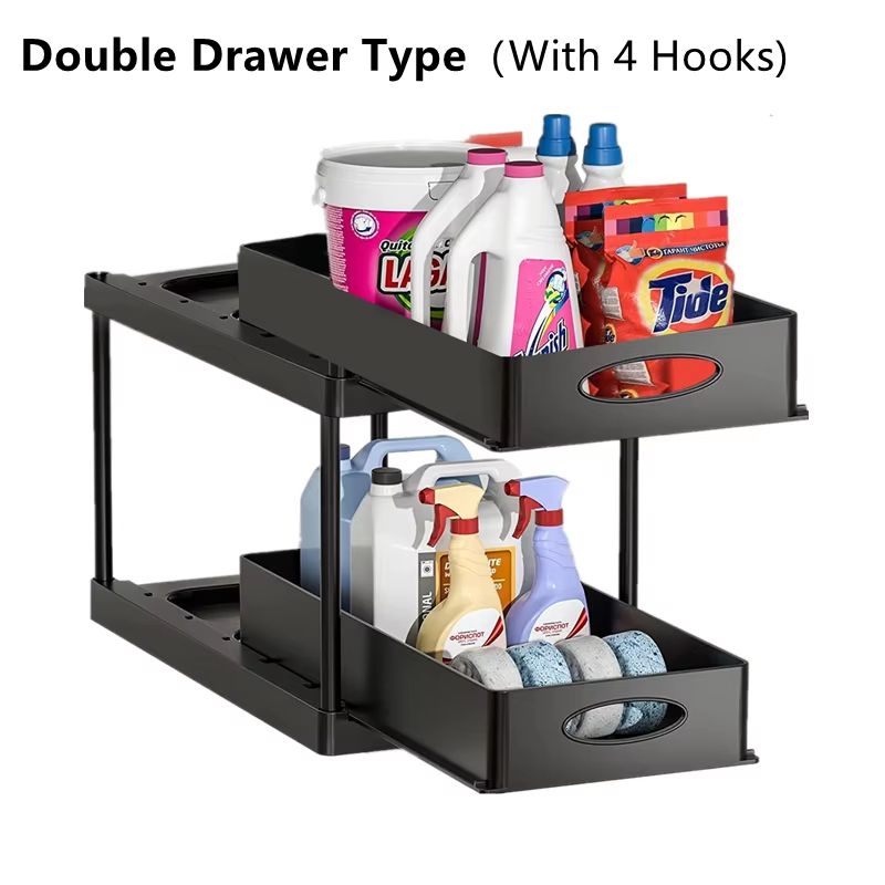 TidyMax 2Tier Under Sink Organizer  Sliding Cabinet Storage Rack With Hooks  Hanging Cup For Bathro 10