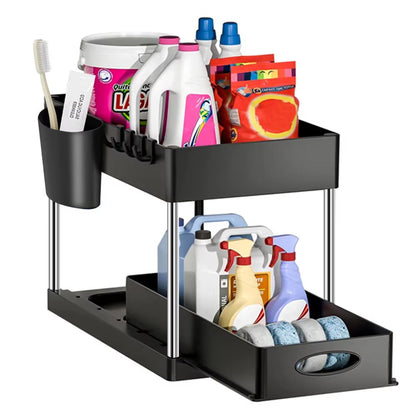 TidyMax 2Tier Under Sink Organizer  Sliding Cabinet Storage Rack With Hooks  Hanging Cup For Bathro 7