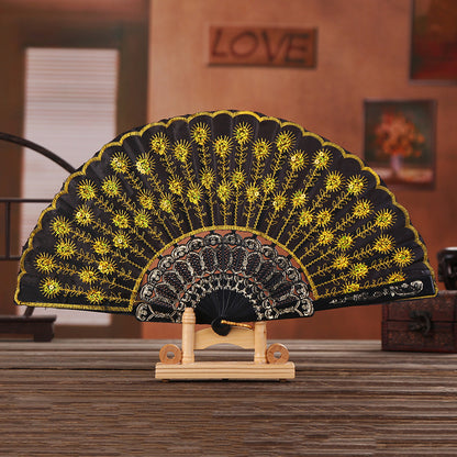 Elegant Sequin Embroidered Fan, Plastic Folding Fan, Handheld Craft Fan for Wedding, Dance, Party