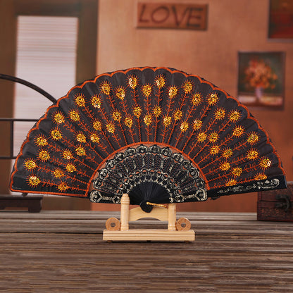 Elegant Sequin Embroidered Fan, Plastic Folding Fan, Handheld Craft Fan for Wedding, Dance, Party