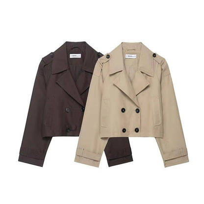 Elegant Women's Wind Coat, Vintage Streetwear, Double Breasted Straight Fit, Casual Autumn Coat