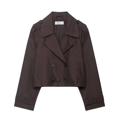 Elegant Womens Wind Coat Vintage Streetwear Double Breasted Straight Fit Casual Autumn Coat 6