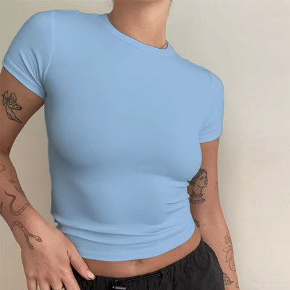 UrbanEase Womens Slim Fit Knitted TShirt  Short Sleeve ONeck Streetwear Top For Everyday  Y2K Fashi 2