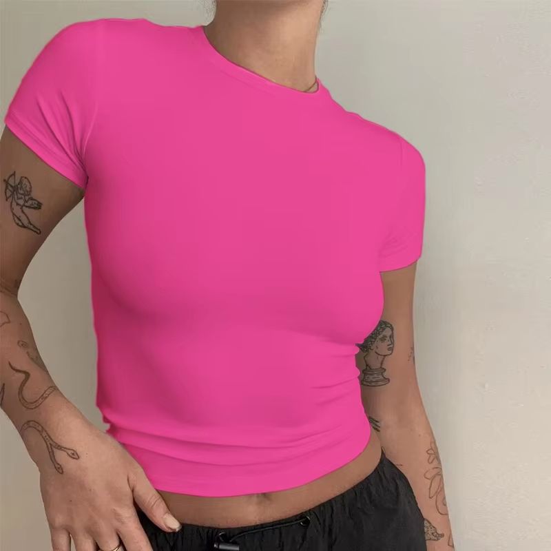 UrbanEase Womens Slim Fit Knitted TShirt  Short Sleeve ONeck Streetwear Top For Everyday  Y2K Fashi 3