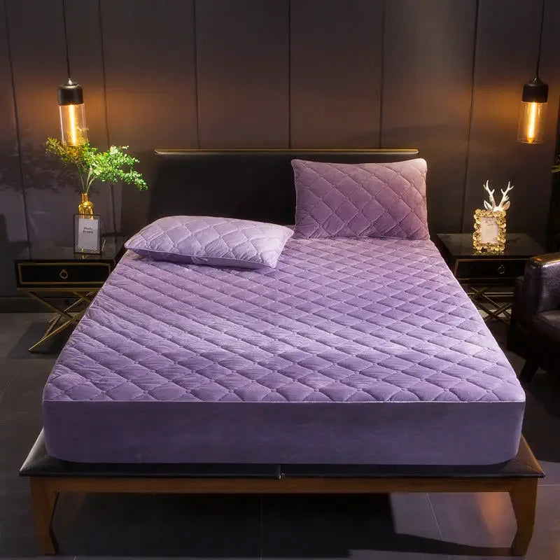 Crystal Velvet Mattress Cover, Thicken Quilted Bed Sheet, Warm Plush Fitted Sheet for Queen King Sizes