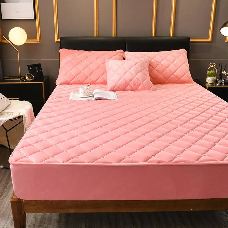Crystal Velvet Mattress Cover, Thicken Quilted Bed Sheet, Warm Plush Fitted Sheet for Queen King Sizes