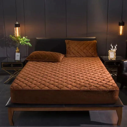Crystal Velvet Mattress Cover, Thicken Quilted Bed Sheet, Warm Plush Fitted Sheet for Queen King Sizes