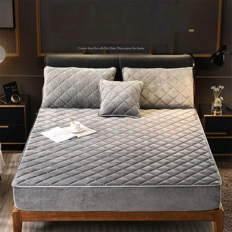Crystal Velvet Mattress Cover, Thicken Quilted Bed Sheet, Warm Plush Fitted Sheet for Queen King Sizes