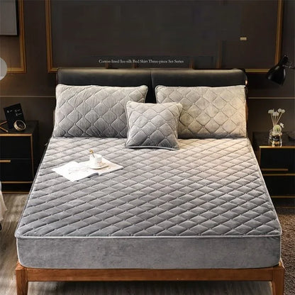 Crystal Velvet Mattress Cover, Thicken Quilted Bed Sheet, Warm Plush Fitted Sheet for Queen King Sizes