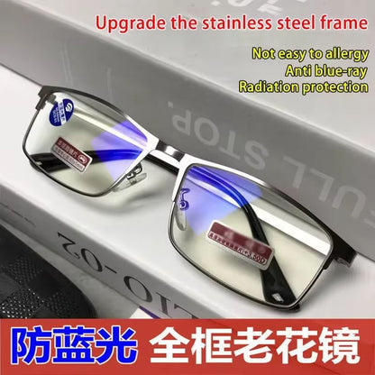 OptiGuard Metal Anti-Blue Light Reading Glasses – Business Eyewear for Men with Diopters +1.0 to +4.0