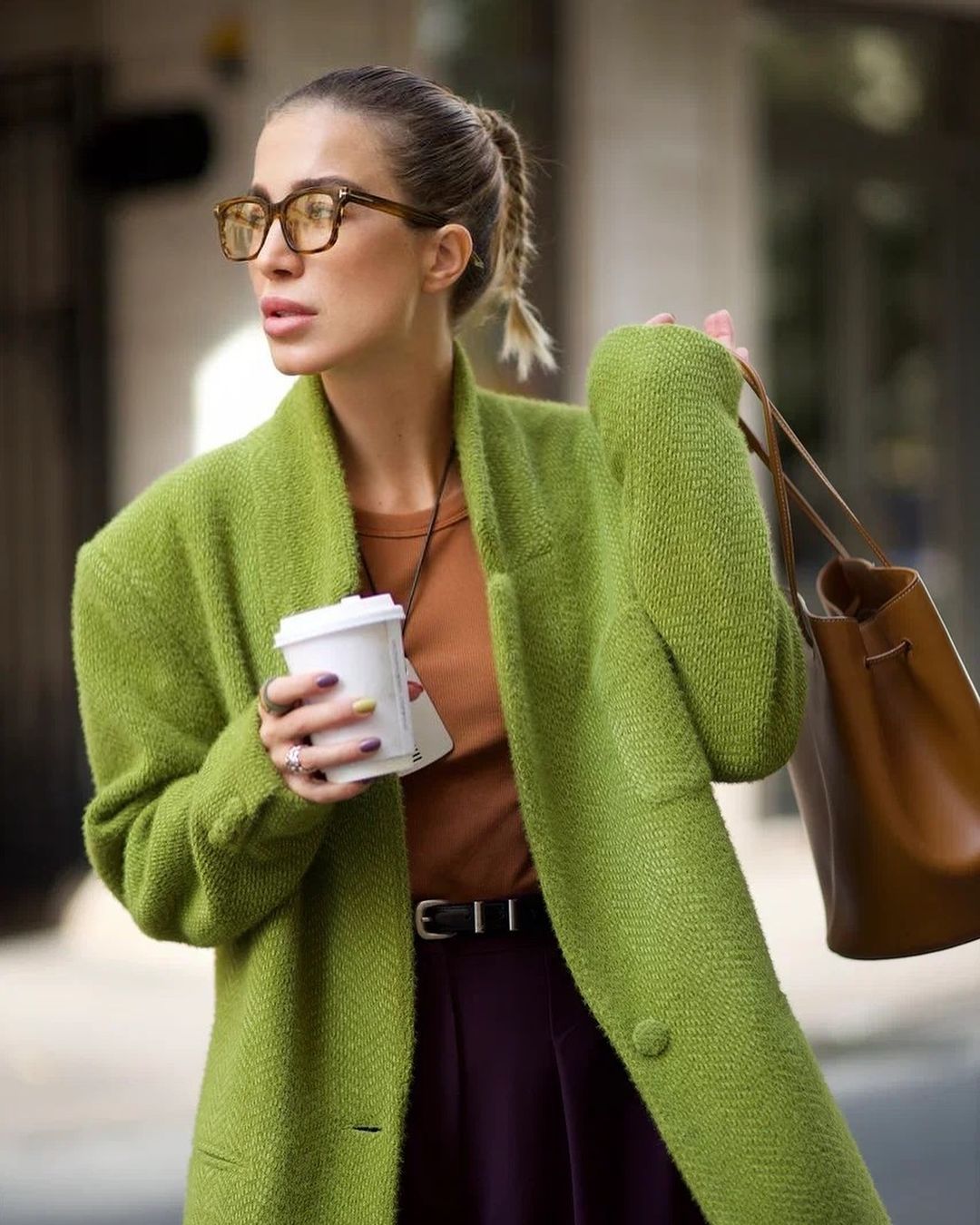 Fashionable Green Woolen Coat for Women, Chic Collar, Single Button Jacket, Solid Color Highstreet Outerwear, Autum