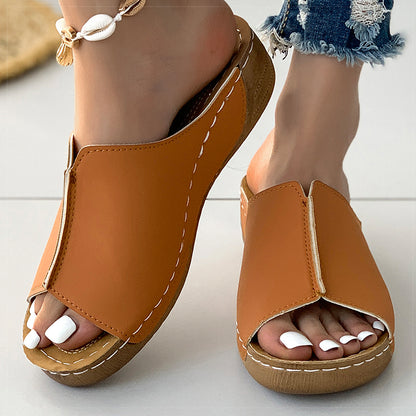 Womens Summer Sandals New Soft Heeled Slippers Wedge Heels  Low Platform Shoes For Women 3