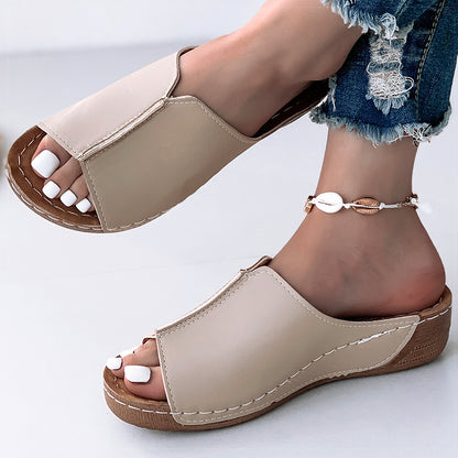 Womens Summer Sandals New Soft Heeled Slippers Wedge Heels  Low Platform Shoes For Women 4