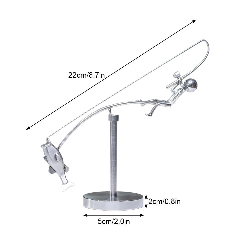 Polished Stainless Steel Fisherman, Balancing Sculpture, Desktop Craft Decoration