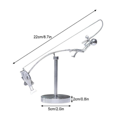 Polished Stainless Steel Fisherman, Balancing Sculpture, Desktop Craft Decoration