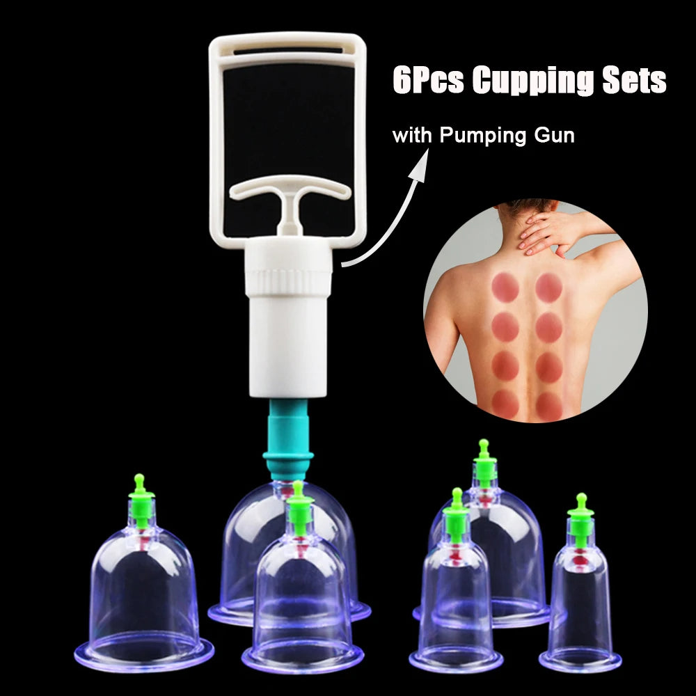 6 Suction Cups Massage Kit, Vacuum Pump Gun, Body Therapy, Anti-Cellulite, Detox