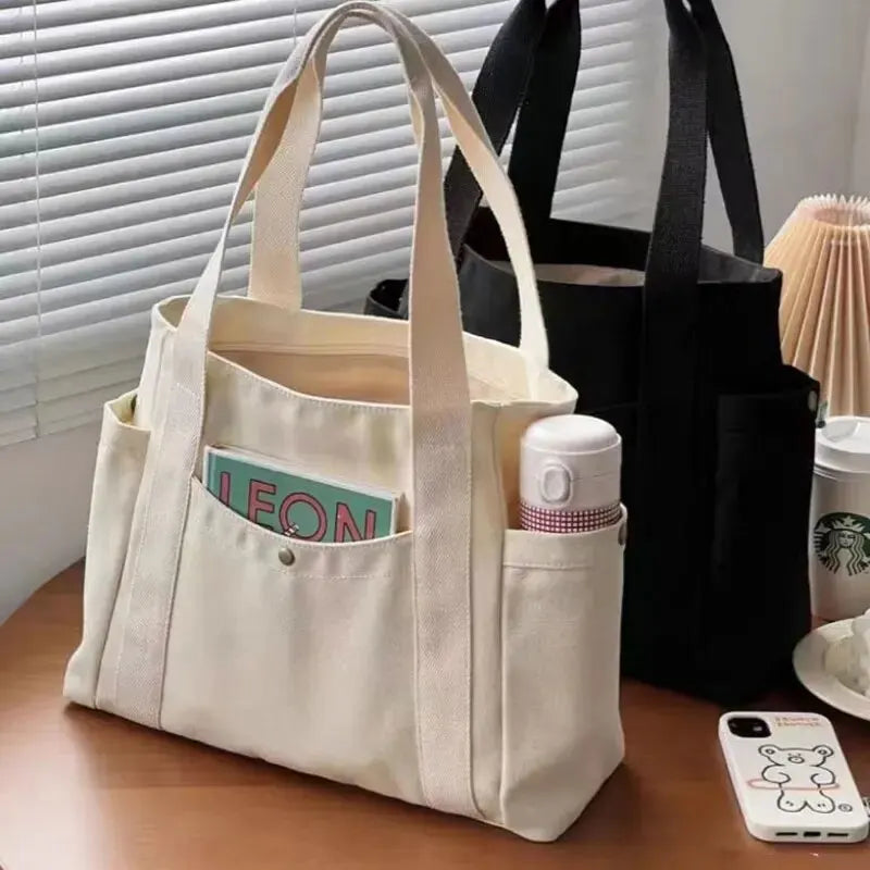 Versatile Canvas Tote Bag, Large Capacity for Work, Student & Commuting Use