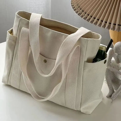 Versatile Canvas Tote Bag, Large Capacity for Work, Student & Commuting Use