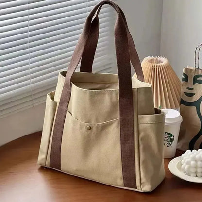 Versatile Canvas Tote Bag, Large Capacity for Work, Student & Commuting Use