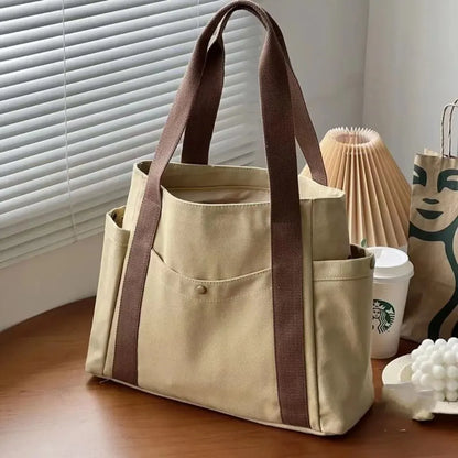 Versatile Canvas Tote Bag, Large Capacity for Work, Student & Commuting Use
