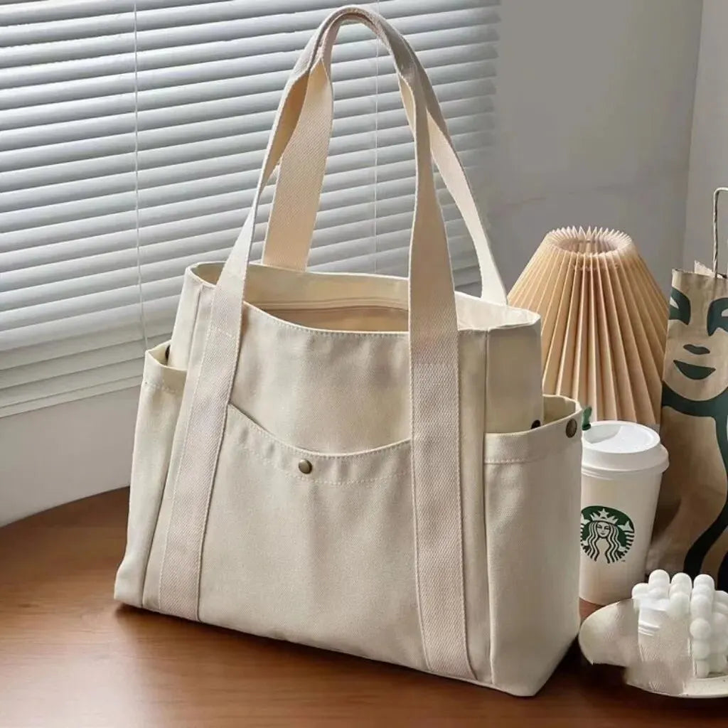 Versatile Canvas Tote Bag, Large Capacity for Work, Student & Commuting Use