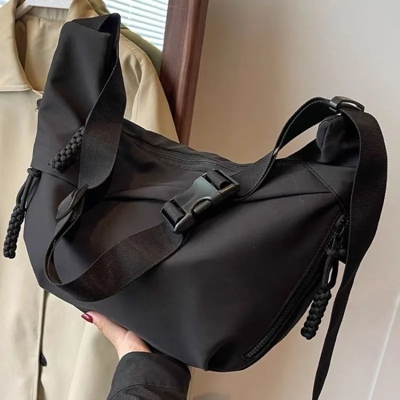 Solid Color Single Shoulder Bag, Nylon Hobos Crossbody, Fashion Casual Women's Tote with Zipper