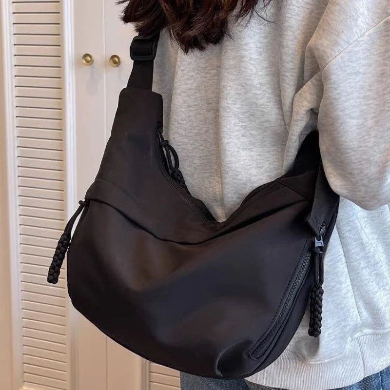 Solid Color Single Shoulder Bag, Nylon Hobos Crossbody, Fashion Casual Women's Tote with Zipper