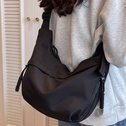 Solid Color Single Shoulder Bag, Nylon Hobos Crossbody, Fashion Casual Women's Tote with Zipper