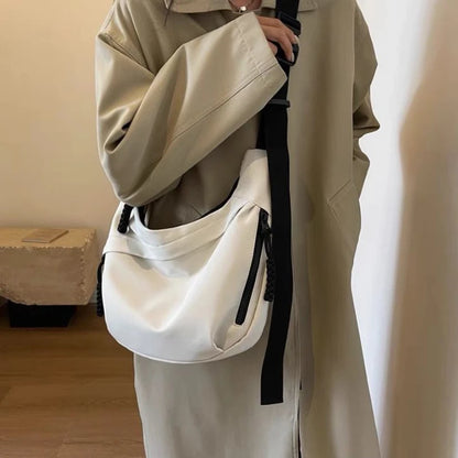 Solid Color Single Shoulder Bag, Nylon Hobos Crossbody, Fashion Casual Women's Tote with Zipper