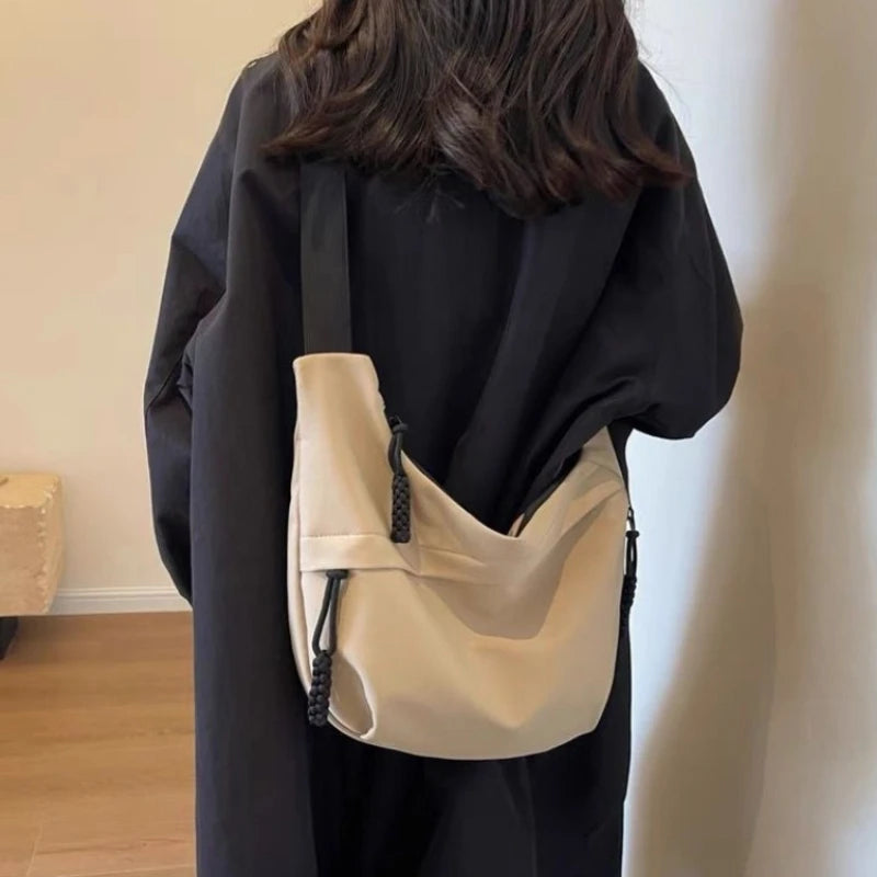 Solid Color Single Shoulder Bag, Nylon Hobos Crossbody, Fashion Casual Women's Tote with Zipper