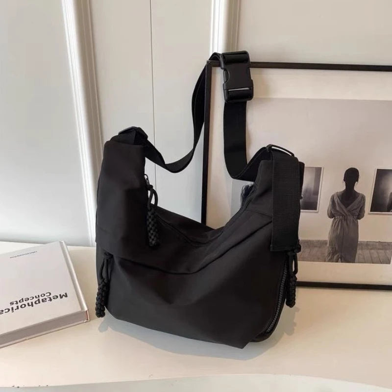 Solid Color Single Shoulder Bag, Nylon Hobos Crossbody, Fashion Casual Women's Tote with Zipper