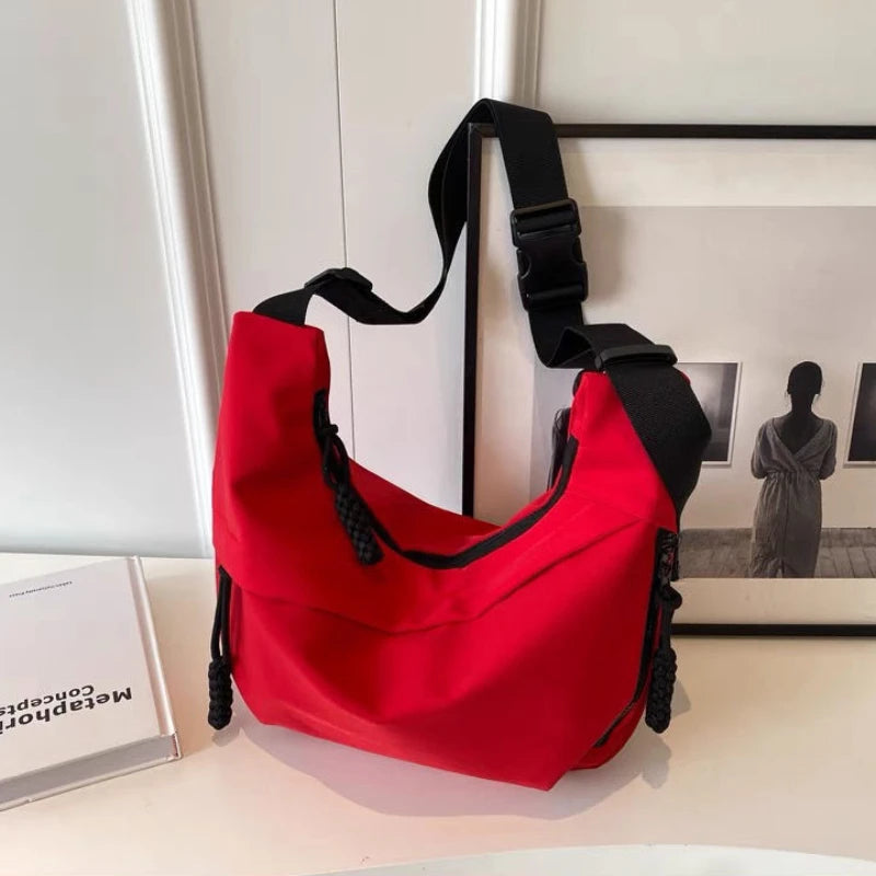 Solid Color Single Shoulder Bag, Nylon Hobos Crossbody, Fashion Casual Women's Tote with Zipper