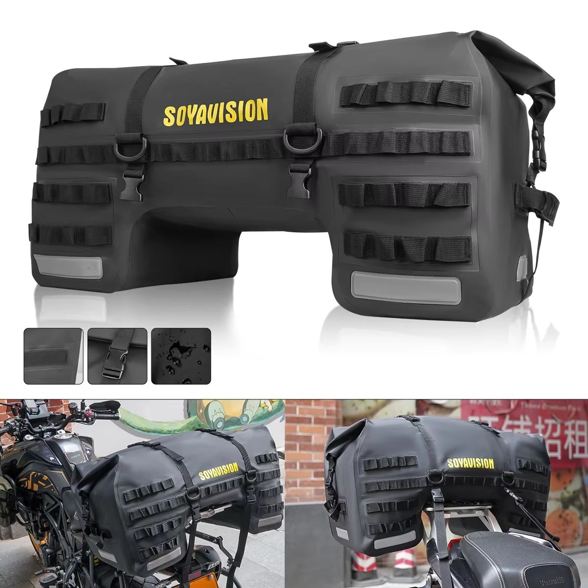 MotoTrek Waterproof Motorcycle Rear Seat Bag – 20L–100L Expandable Travel Tail Bag & Helmet Storage for Touring and Adve