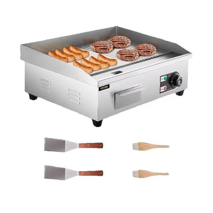 SucceBuy Professional Electric Countertop Griddle – 14"–22" Stainless Steel Flat Top Teppanyaki Grill 1600W/3200W for Pa