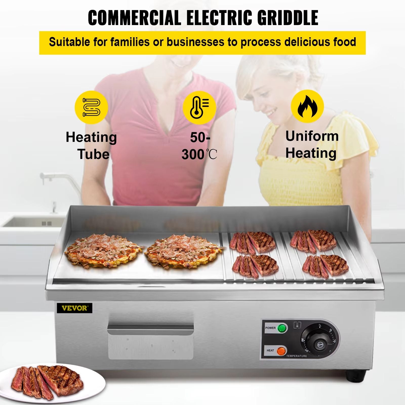 SucceBuy Professional Electric Countertop Griddle  1422 Stainless Steel Flat Top Teppanyaki Grill 1 1