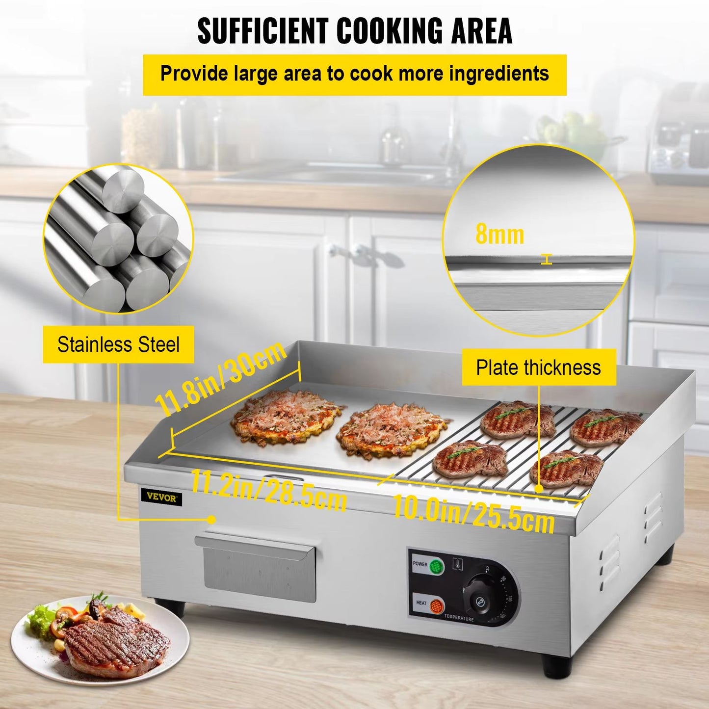 SucceBuy Professional Electric Countertop Griddle  1422 Stainless Steel Flat Top Teppanyaki Grill 1 2