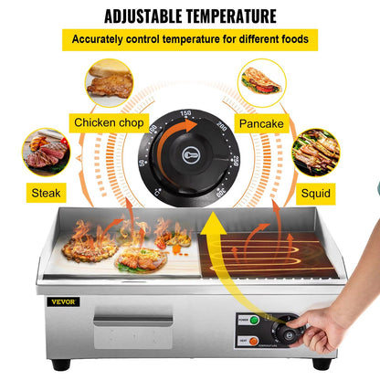 SucceBuy Professional Electric Countertop Griddle  1422 Stainless Steel Flat Top Teppanyaki Grill 1 3