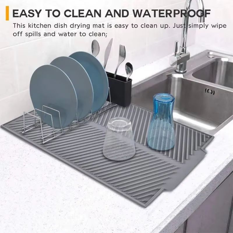 FlexiDry Silicone Drain Pad – Non-Slip Heat-Resistant Dish Drying Mat & Kitchen Counter Protector